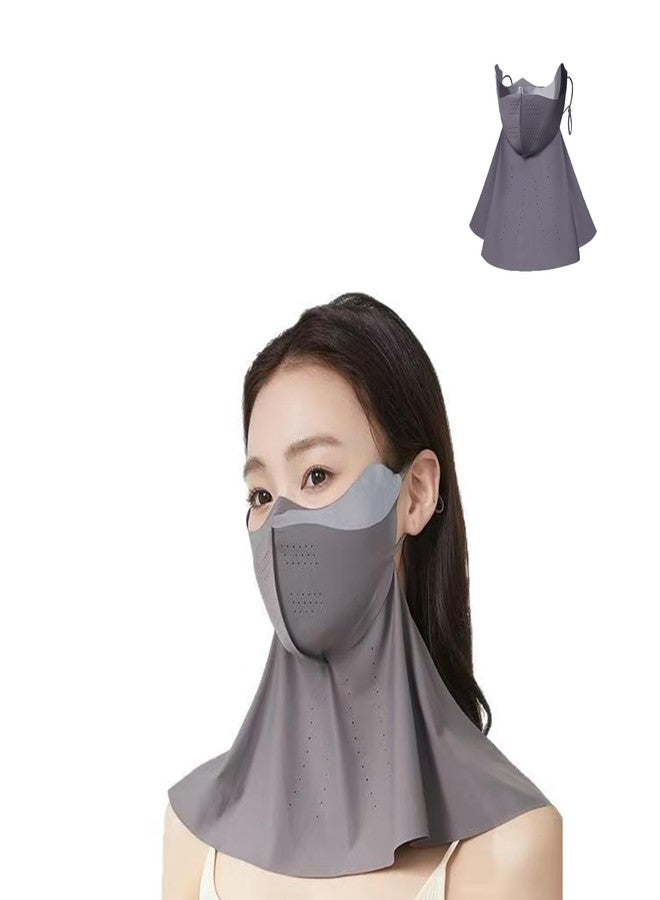 eaonitu UV Protection Face Cover Beauty Mask UPF 50+ for Women, Comfortable Outdoor Daily Use Jogging Hiking Cycling Breathable, Adjustable Strap & Safety Reflector Strip Night Day Visibility (Dark Grey Long) - Image 1
